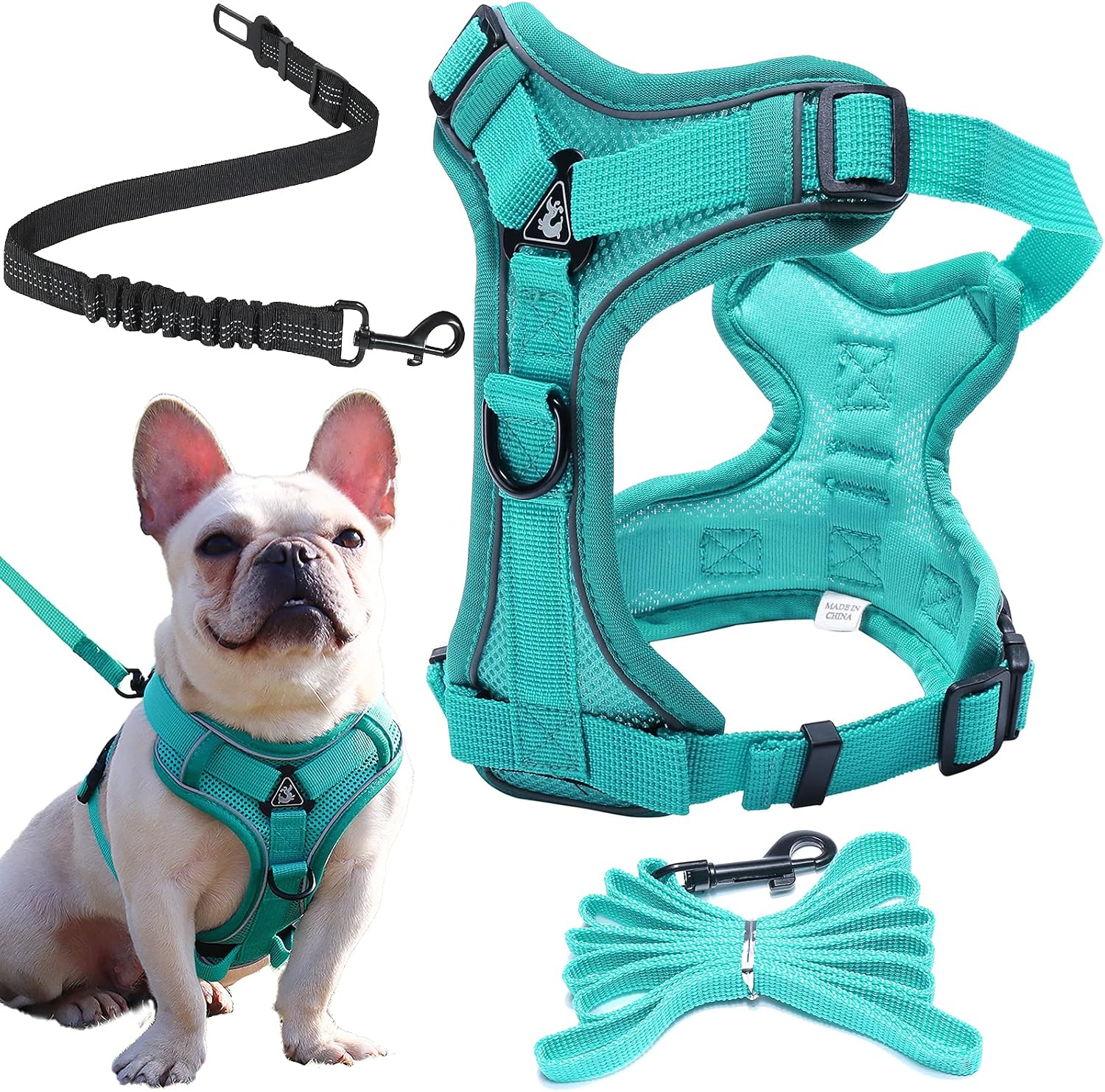 Dog Harness and Leash, Dog Seatbelt for Small and Medium Pets, No Pull Dog Vest Harness-Breathable, Adjustable Cat Harness, Reflective…