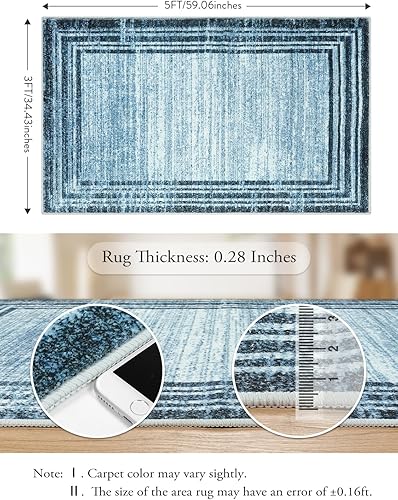 Vista 94 de Lahome Alfombra moderna abstracta para pasillo, lavable, color verde azulado, de 2 x 6 pulgadas, antideslizante, alfombra de pasillo suave, alfombra