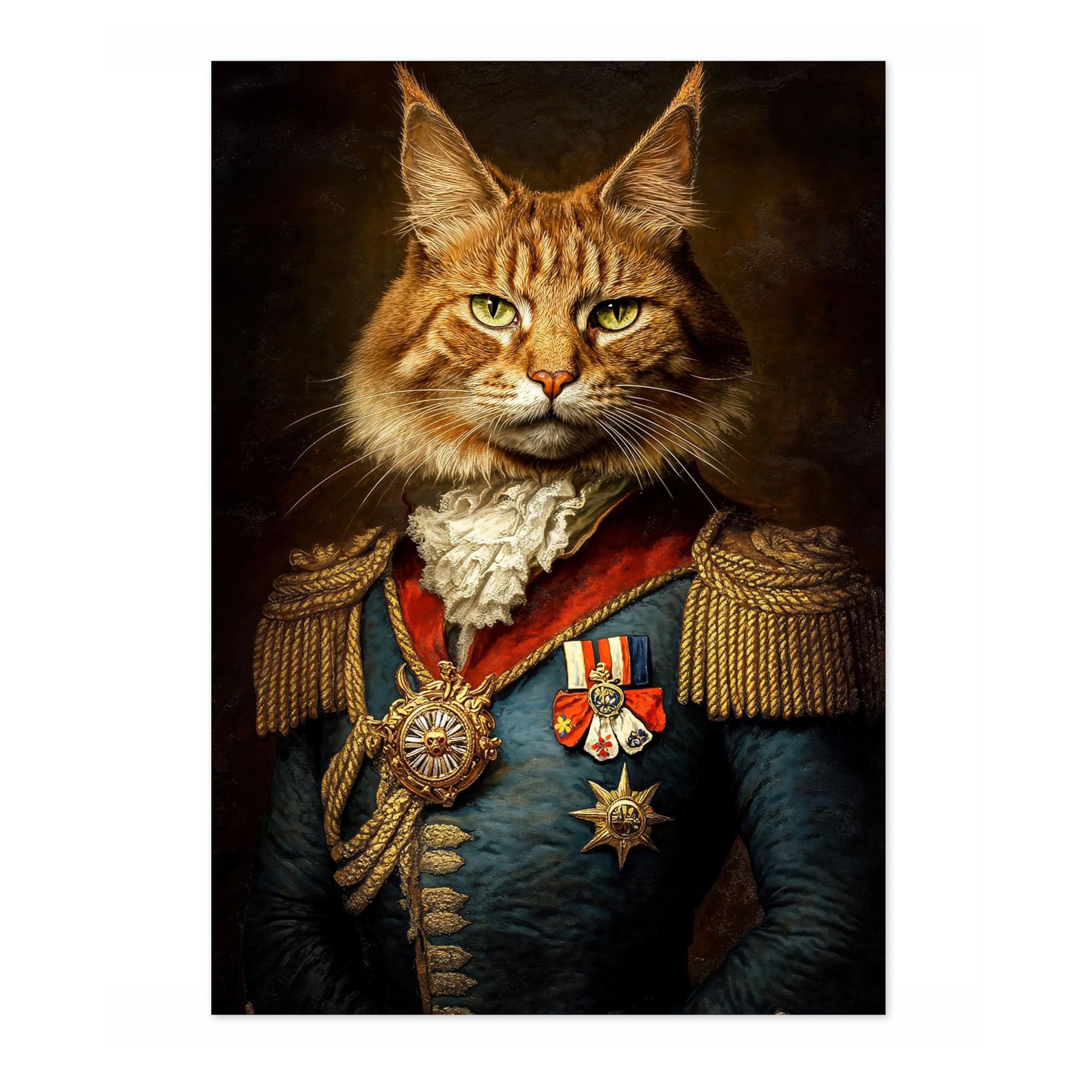 Cat General Tudor Animals Poster, Funny Pets Wall Art Prints, Historical Animal Portraits, Living Room Home Decor, A1 (Print Only) - 84.1x59.4cm — image 1