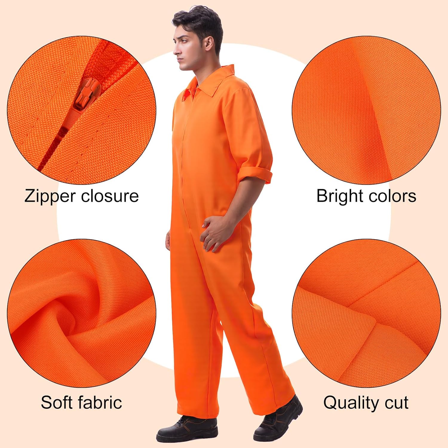 Mepase Halloween Couple Costume Orange Jumpsuit Costume Inmate Outfit Police Accessories Jail Criminal Uniform Adult - Image 2