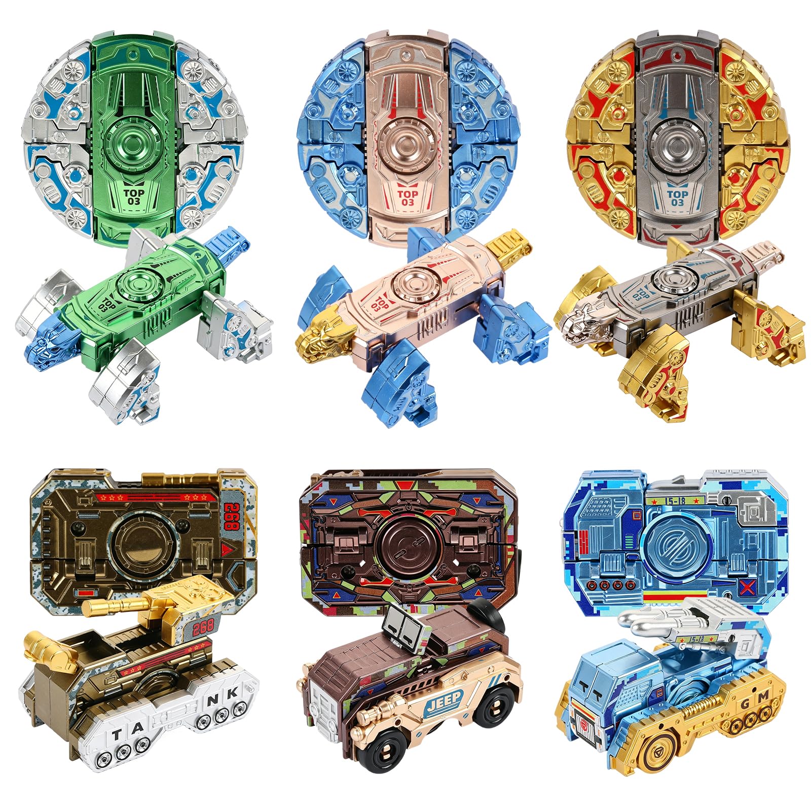 LALASTYLE 6 Pcs Transforming Fidget Spinner Toys, 2-in-1 Deformation Action Car and Dinosaur, Deformation Fingertip Gyro for