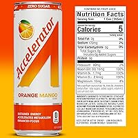 Vista 3 de Bebida energética Accelerator, sabor naranja y mango, 12 onzas (paquete de 12), sin azúcar, energía sostenida de cafeína 100% natural