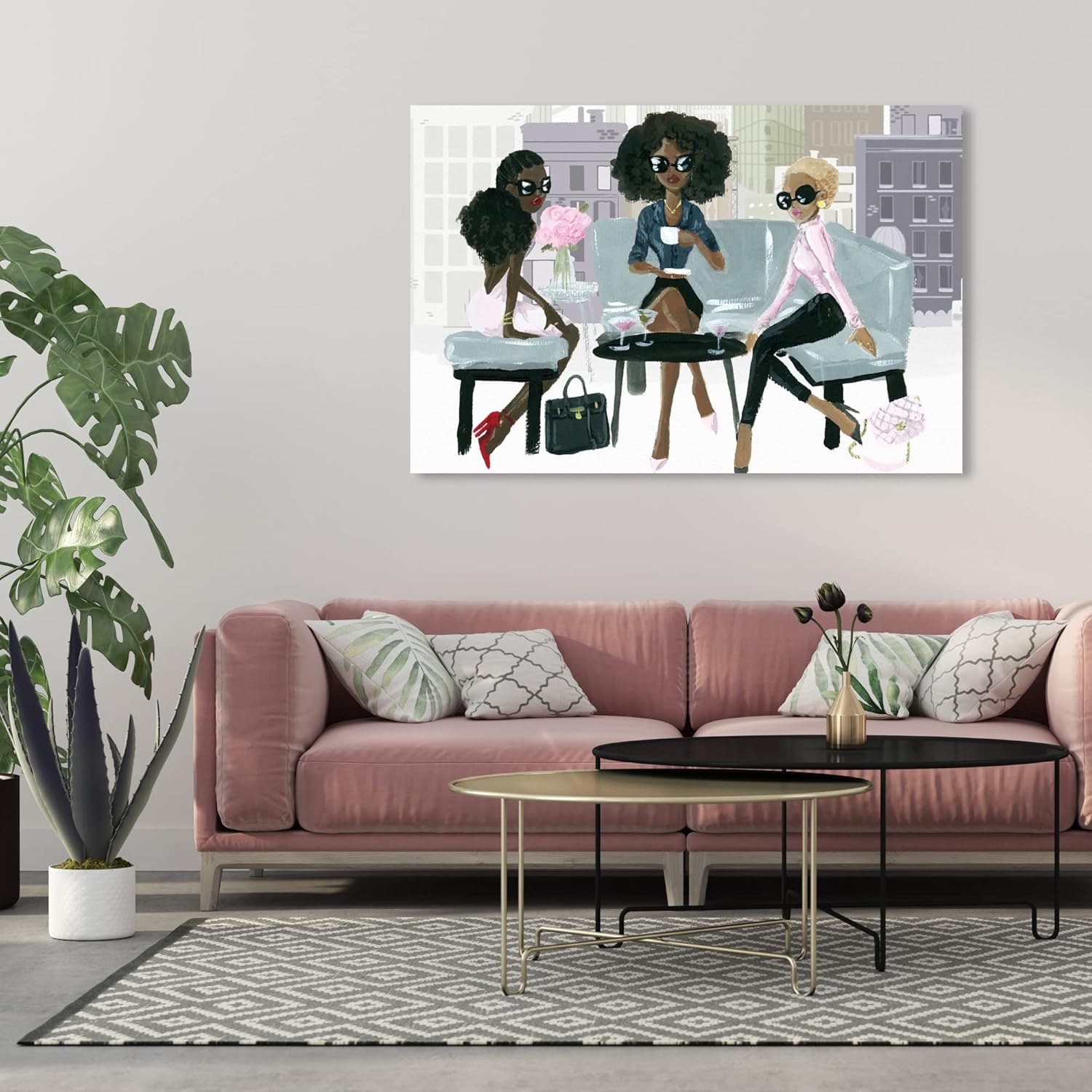 Oliver Gal Artist Co. Drinks and Spirits, Canvas Wall Art, 'Cocktail O'Clock' Cocktails, Ready to Hang Living Room, Bedroom and Bathroom Home Décor, 54x36, Pink Canvas Art