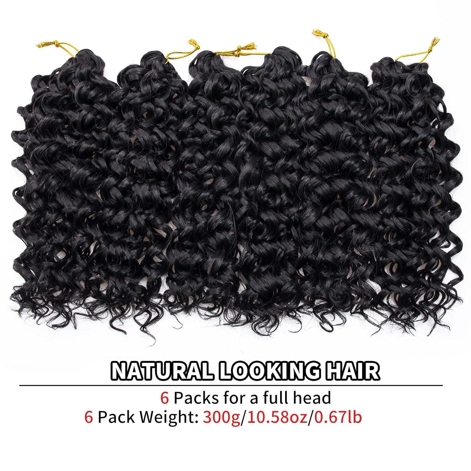 GoGo Curl Crochet Hair for Women Water Wave Curly Crochet Hair Wavy Human Hair Deep Wave Beach Curl Crochet Synthetic Hair Extensions (12 inch(Pack of 6), 1B Natural Black)
