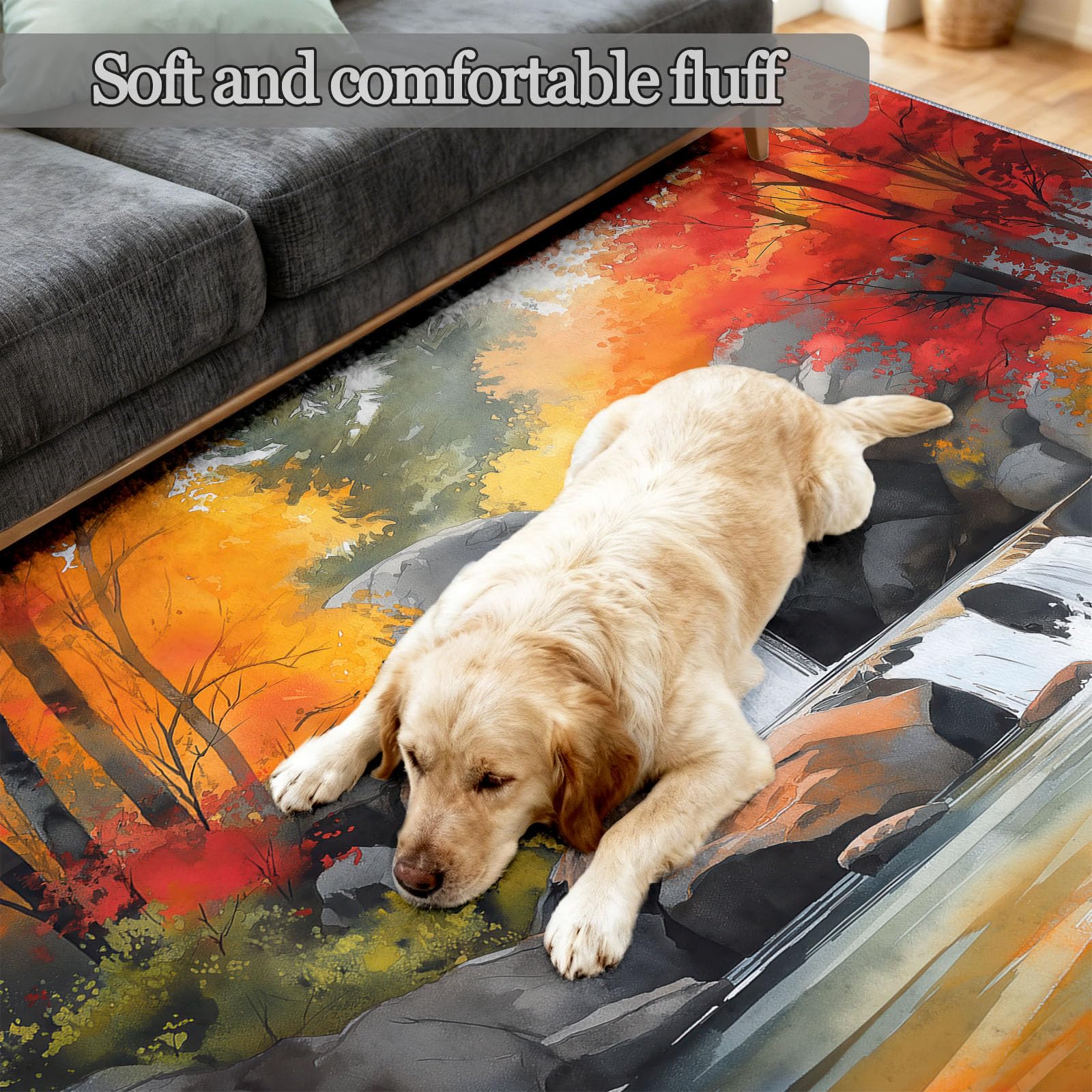 Campagne AutomnaleGris Rouge Tapis de Salon Poils Courts 140 x 200 cm