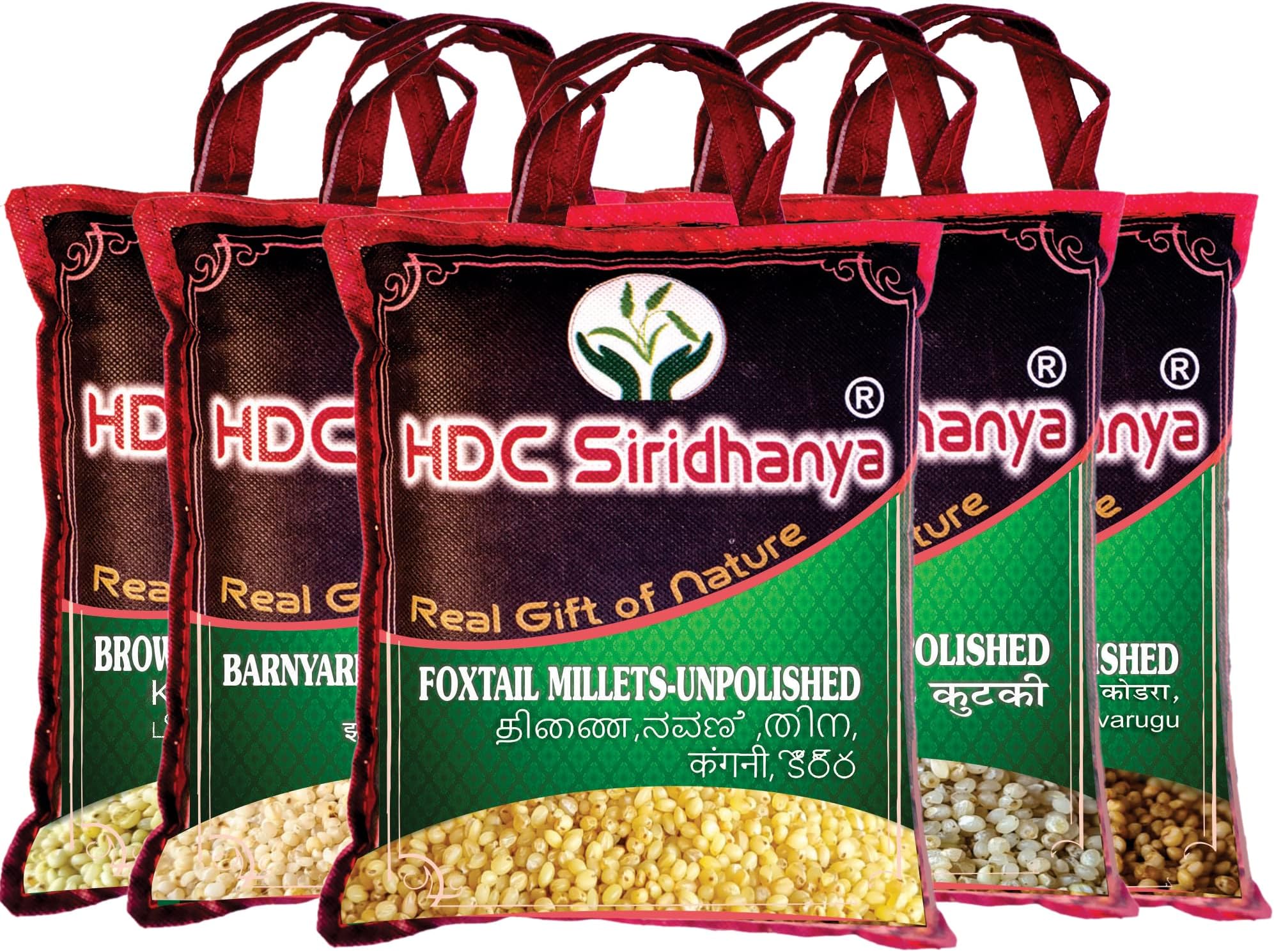 Siridhanya Unpolished Five types of positive millets (Little 700gm, Foxtail 700gm, Kodo 700gm, Brown top 700gm & Barnyard-700gm) vacuum packed. organically grwon from Andhra Pradesh-(india)