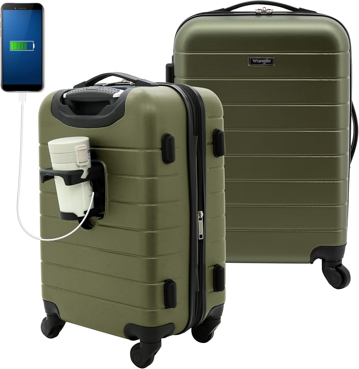 Equipaje rígido Smart Spinner, equipaje de mano de 22 pulgadas, verde oliva