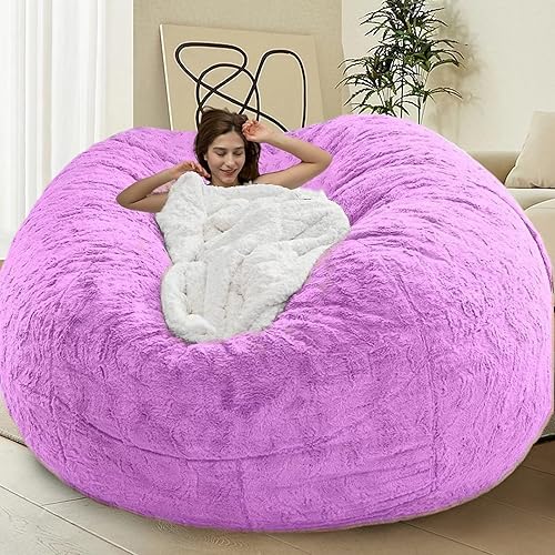 Miniatura 73 de Puf para adultos y niños sin relleno, cómodo y esponjoso, gigante, redondo, funda de puf para sofá perezoso, silla de lectura, silla de piso, 6 Gris