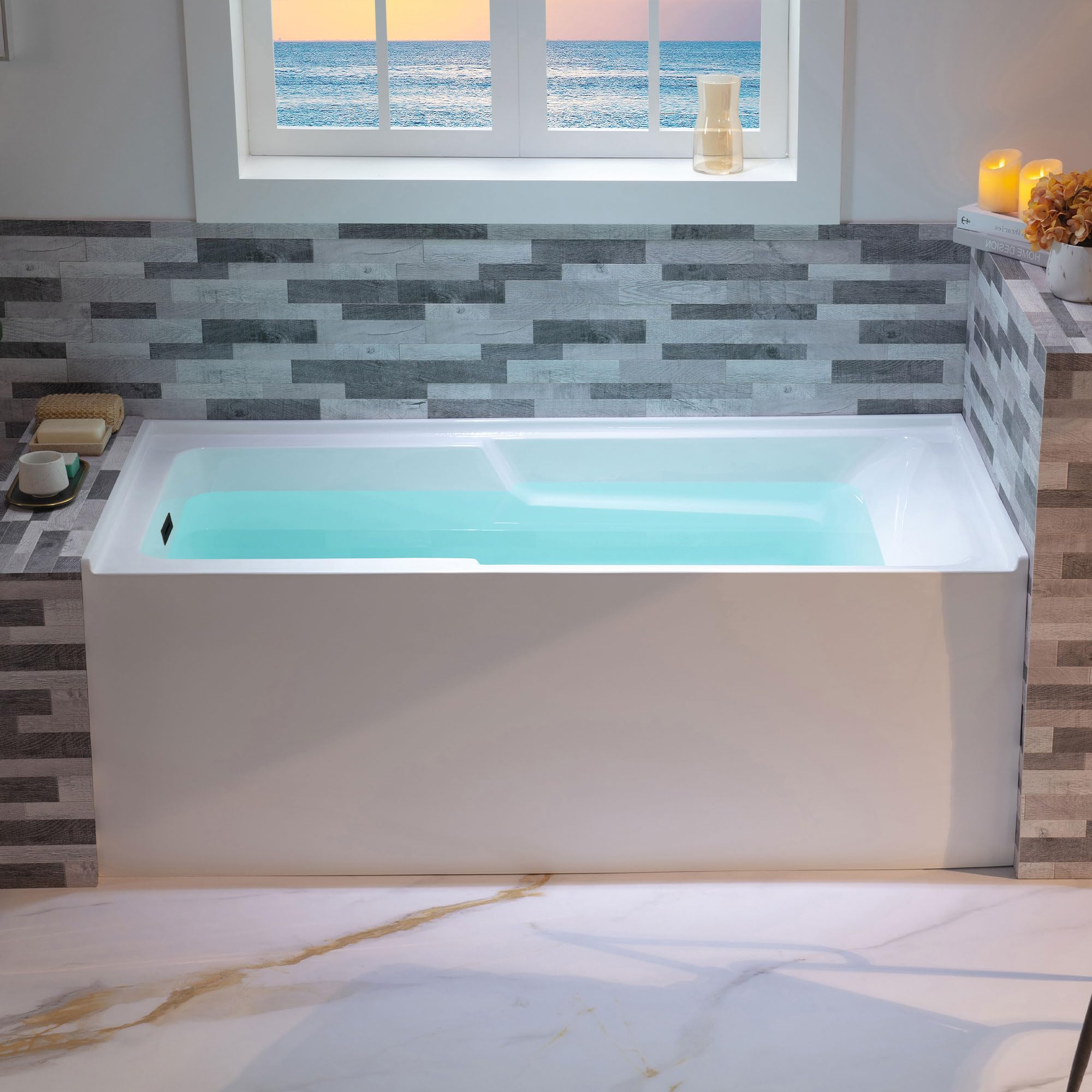 WOODBRIDGE 54" Acrylic Rectangular Alcove Soaking Bathtub in White with Left Drain, Oil Rubbed Bronz pop-UP Drain Included BA5430L