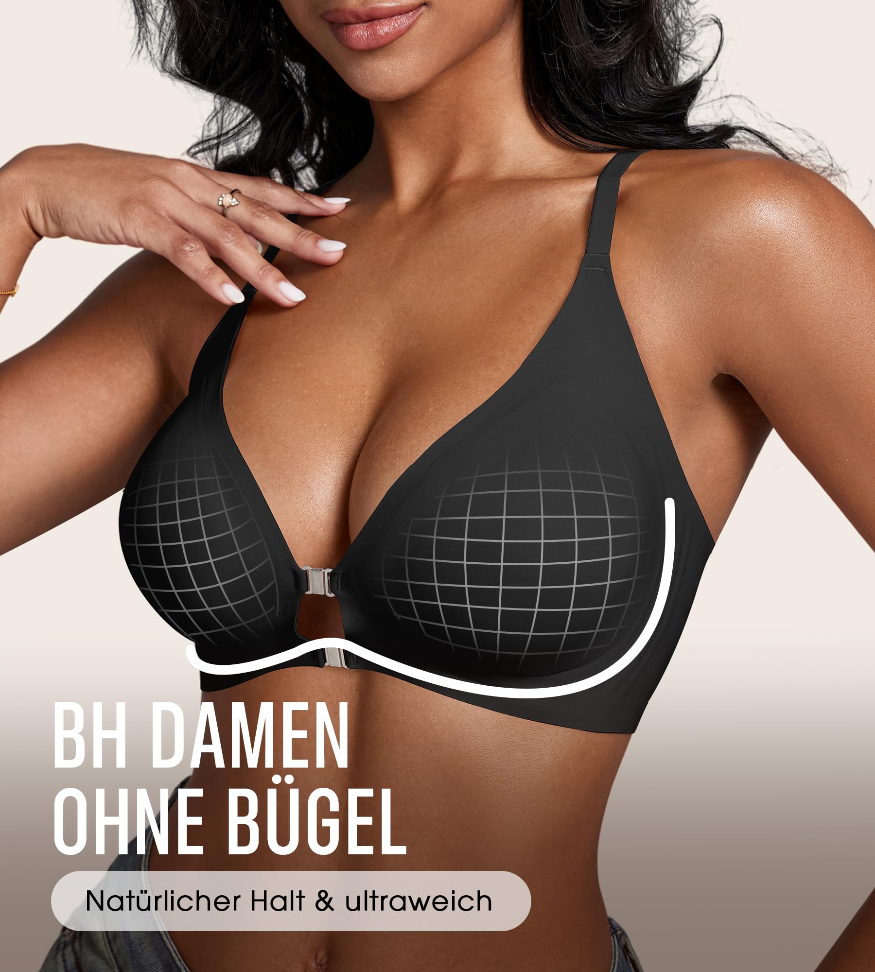 DEANGELMON BH Vorderverschluss Damen ohne Bügel Sexy Tiefer Ausschnitt Racerback T-Shirt BH Nahtloser Bralettes Bra