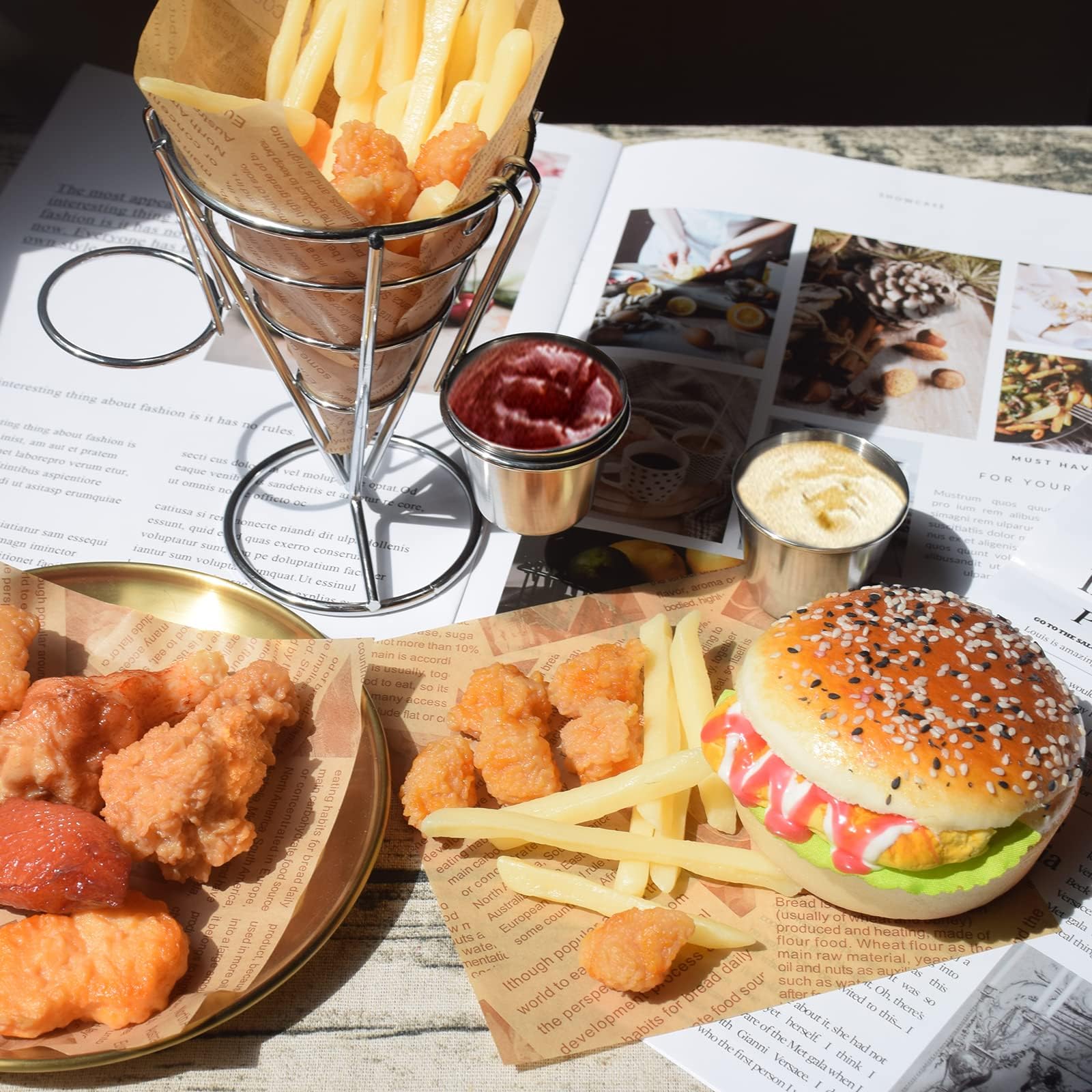 2 pezzi per patatine fritte con doppio supporto per salse, in acciaio inox, porta pesce e chip, per ristoranti e caffè.