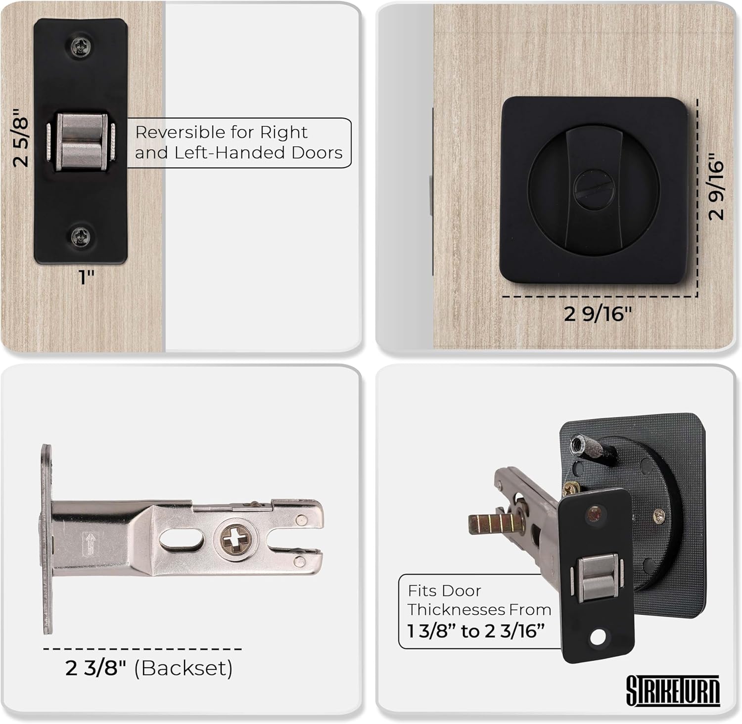 Premium Black Pocket Door Hardware - Pocket Door Lock - Ergonomic Matte Black Door Handle with Pocket Door Pull - Reversible Pocket Door Latch for Safety