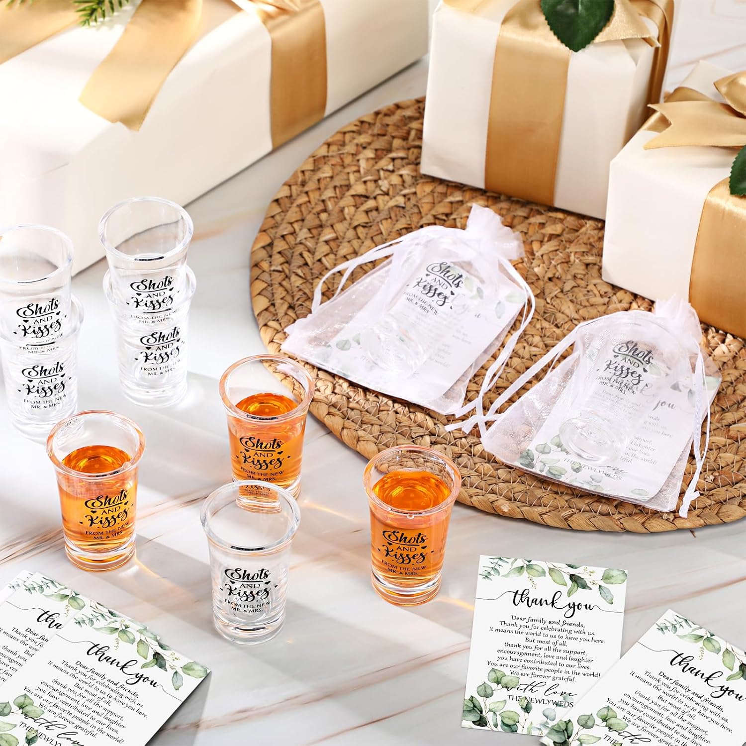 Uiifan 100 Set Wedding Favor for Guest Wedding Shots and Kisses Glasses