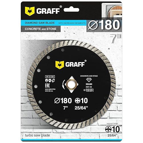 Miniatura 5 de GRAFF Hoja de diamante de 7 pulgadas para amoladora angular, rueda de corte de diamante para cortar piedra, mármol, granito, ladrillo, mampostería,