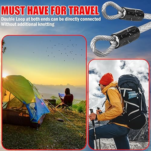 Miniatura 3 de Cerraduras de cable de 4 pies6 pies10 pies15 pies con combinación de cable de seguridad de 18 pulgadas con bucles para valla, equipaje, gimnasio,