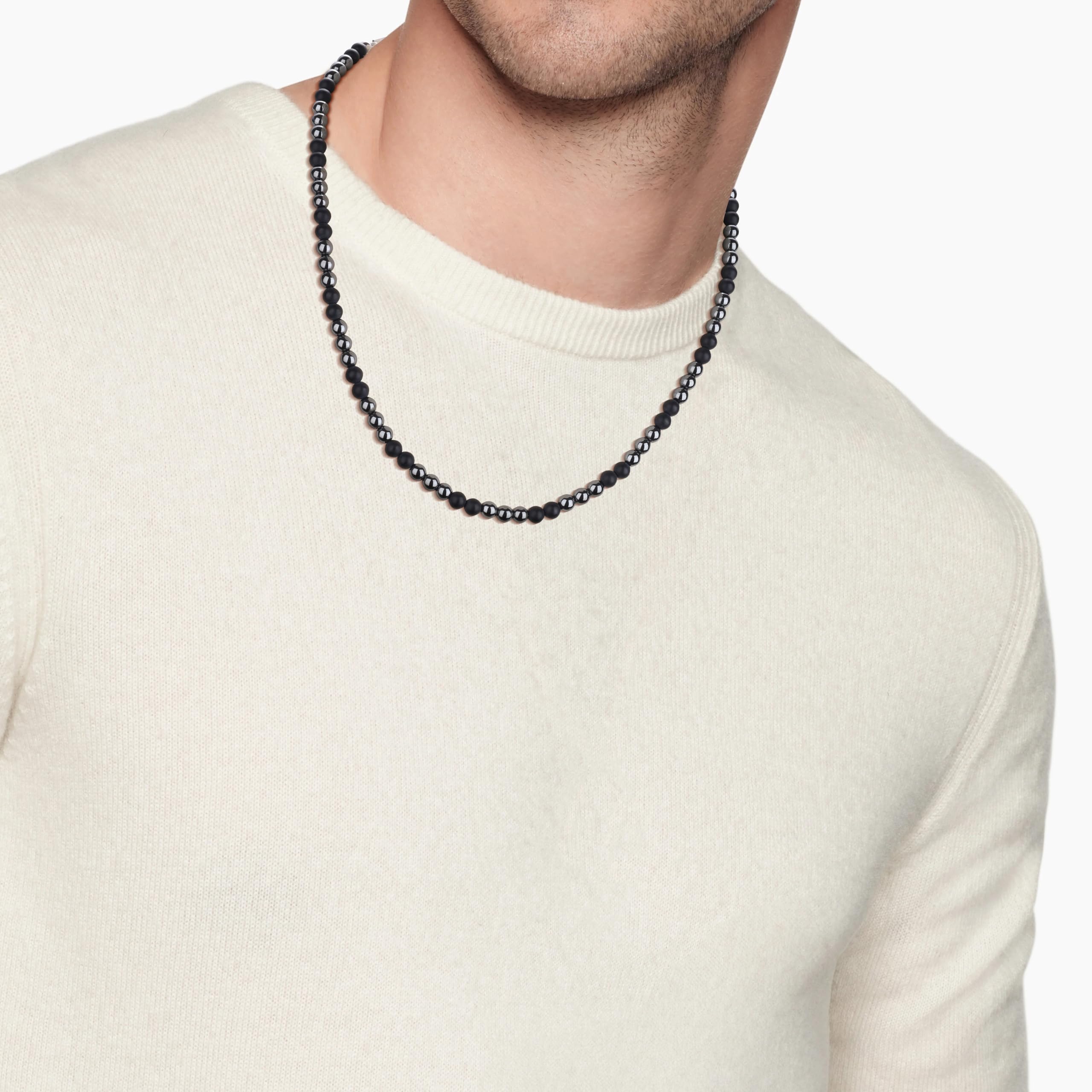 GAVU Collana da Uomo di Pietre Naturali e Cristalli, Collana di Perline di Ematite e Pietre Dure da Uomo