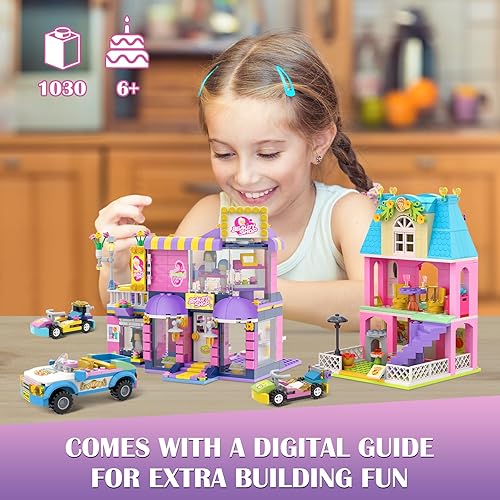 Miniatura 3 de EP EXERCISE N PLAY Juego de 1030 piezas de bloques de construcción para peluquería y deliciosa pizzería con caja de almacenamiento, adecuado para