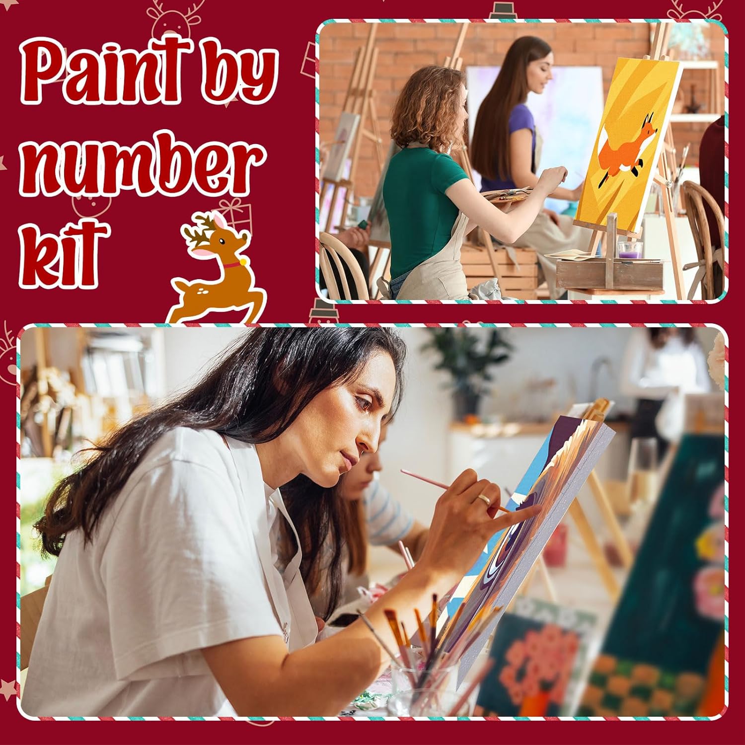 MotiMind 12 Sets Framed Paint by Number Kit for Adults with 12 Wooden Easels, 12 Disposable Apron, 12 Pigment 12 Brush, 12 Palette, DIY Acrylic Paint by Number Kits for Party (Animal)