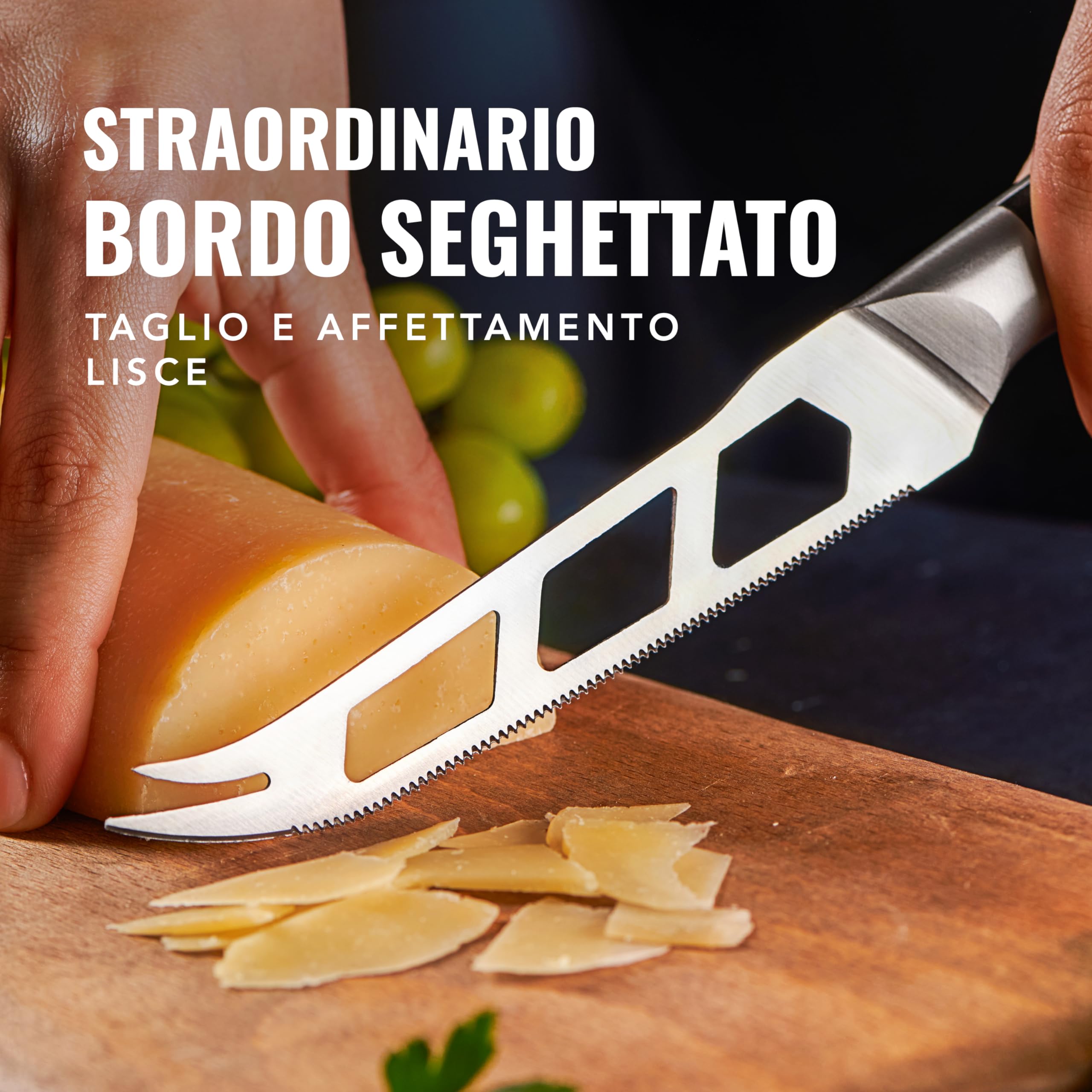 Cutluxe Coltello Formaggio 13 cm – Lama Forcata, Seghettata e Antiaderente – Acciaio Tedesco ad Alto Tenore di Carbonio – Maniglia Ergonomica – Serie Artigianale