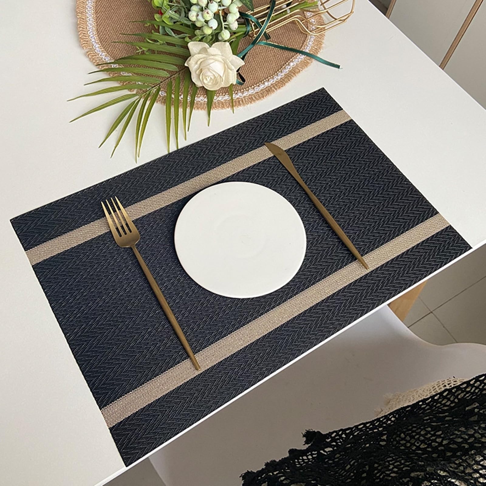 Set de table vinyle 30x45 cm Beydodo lot de 6 napperons rectangulaires motif chevrons tissé
