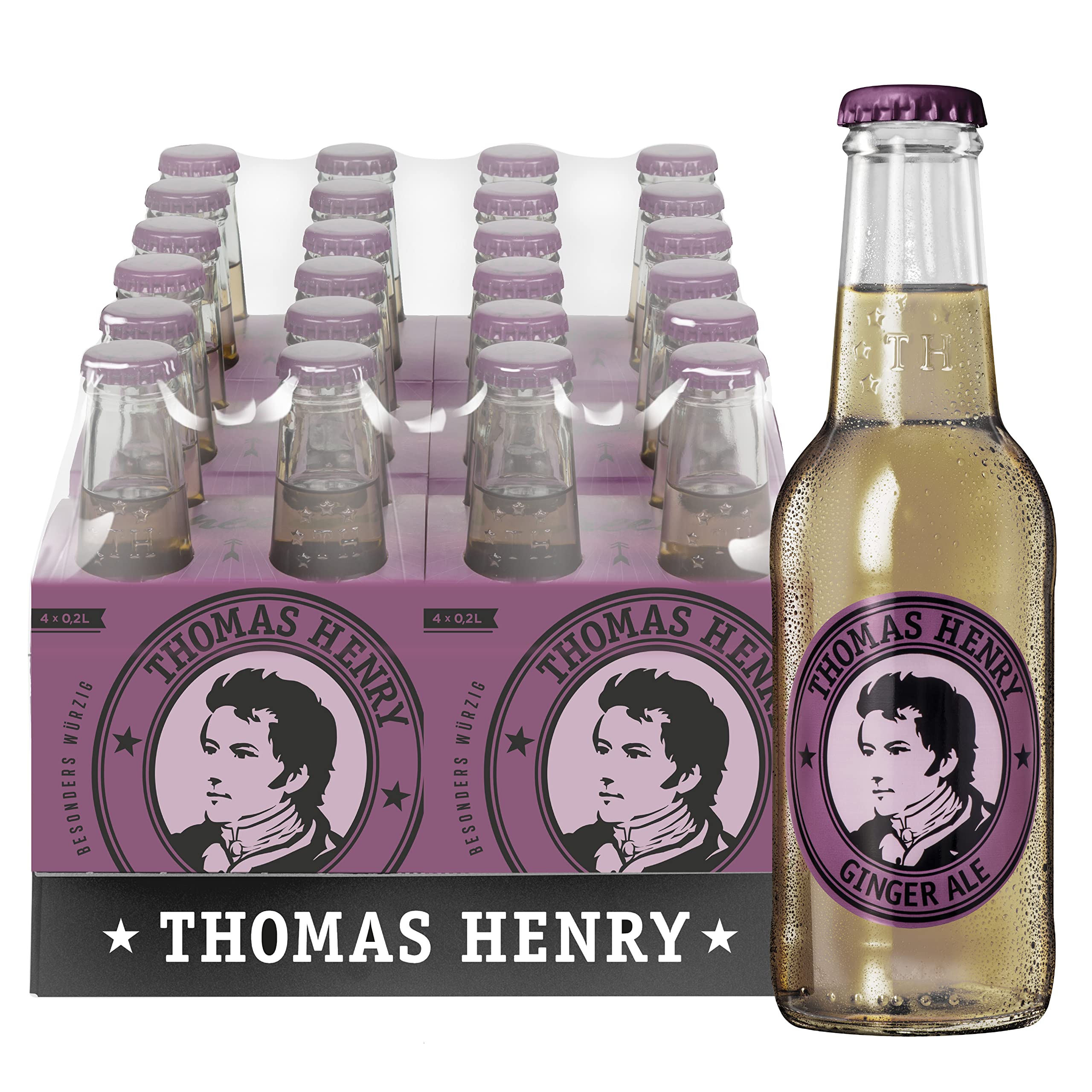 Thomas Henry Ginger Ale 6 x 0,2 l Glas MW 6er Set Ingwerlimonade würzig zum Mixen von Longdrinks und Cocktails