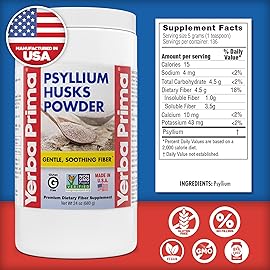 Yerba Prima Psyllium Husks Powder - 24 oz (Pack of 2) - Unflavored - Fine Ground - Natural Fiber Supplement with Soluble & Insoluble Fiber