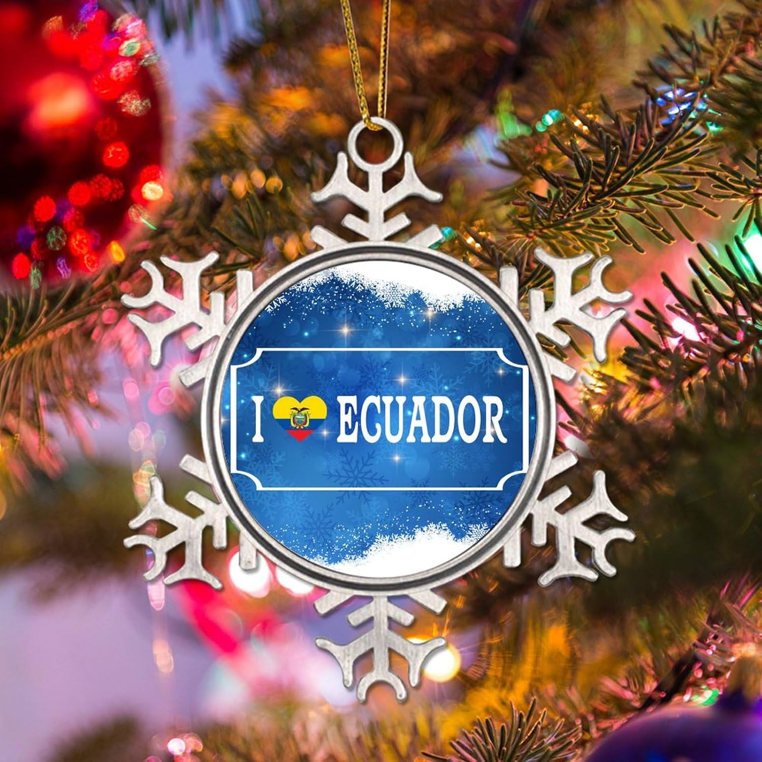 Colombia Metal Snowflake Ornaments - National Flag Tree Decoration Ornaments Colombia I Love Xmas Hanging Ornament 3in Snowflake Metal Hanging Pendant Keepsake