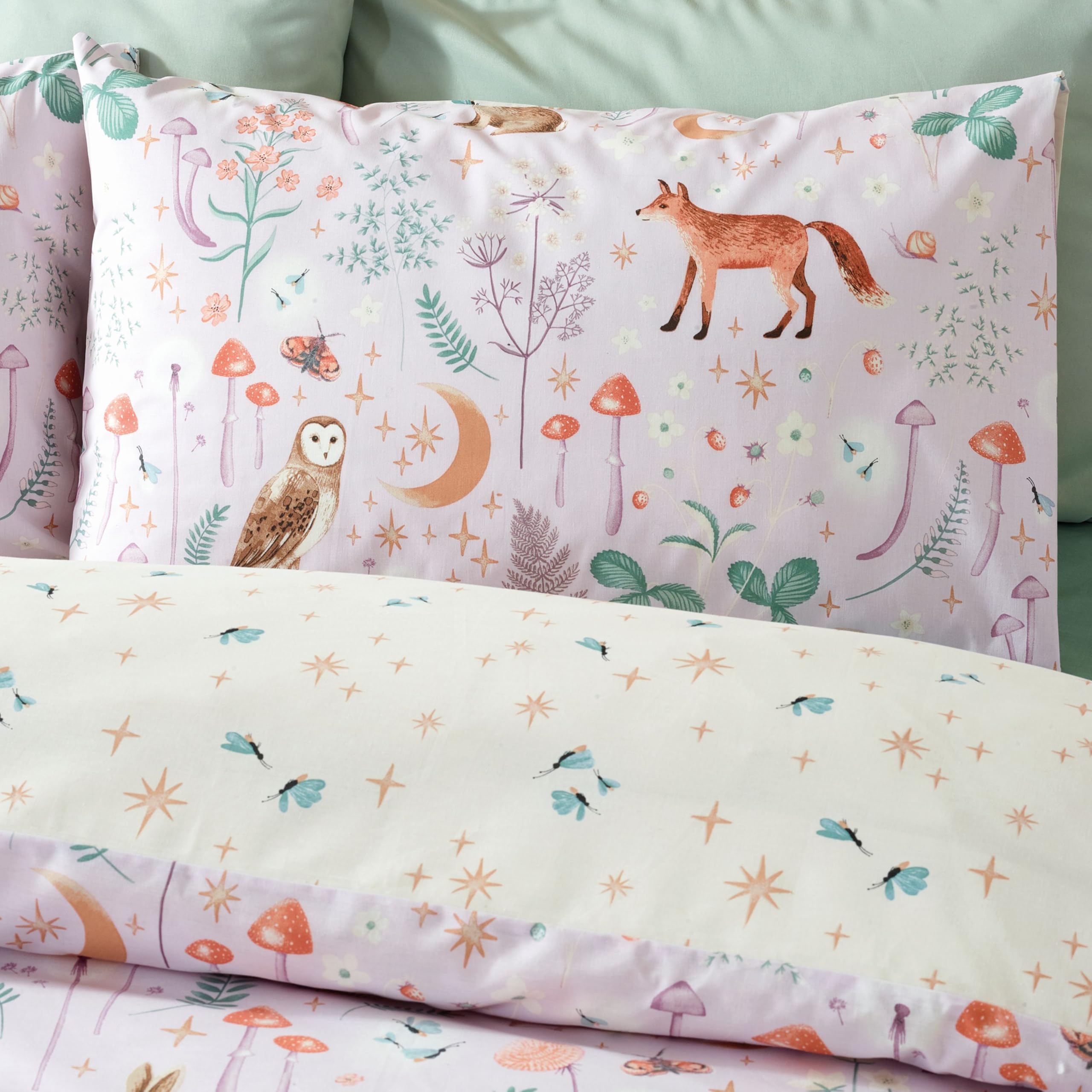 Catherine Lansfield Enchanted Twilight Animals Reversible Double Duvet Cover Set including Pillowcases Lilac - Image 3