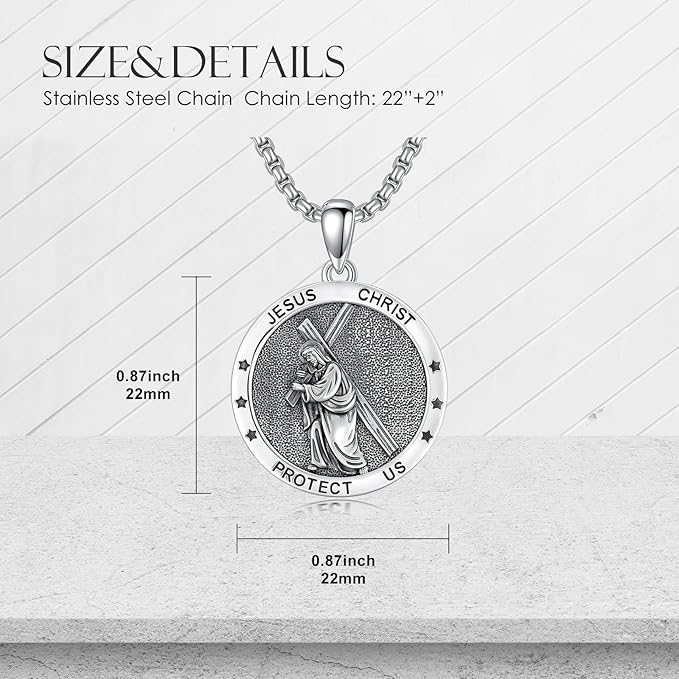 Collar Arcángel Miguel Plateado Collar Con Escudo Cristiano Y Cruz
