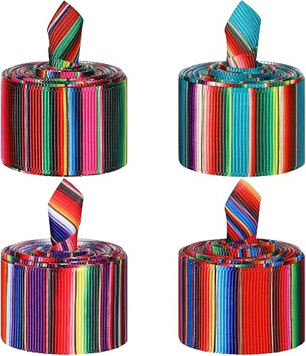 4 piezas de cinta de serape mexicano cinta de rayas arco iris cinta de grogrén colorido para envolver bricolaje, decoración de otoño, decoración de