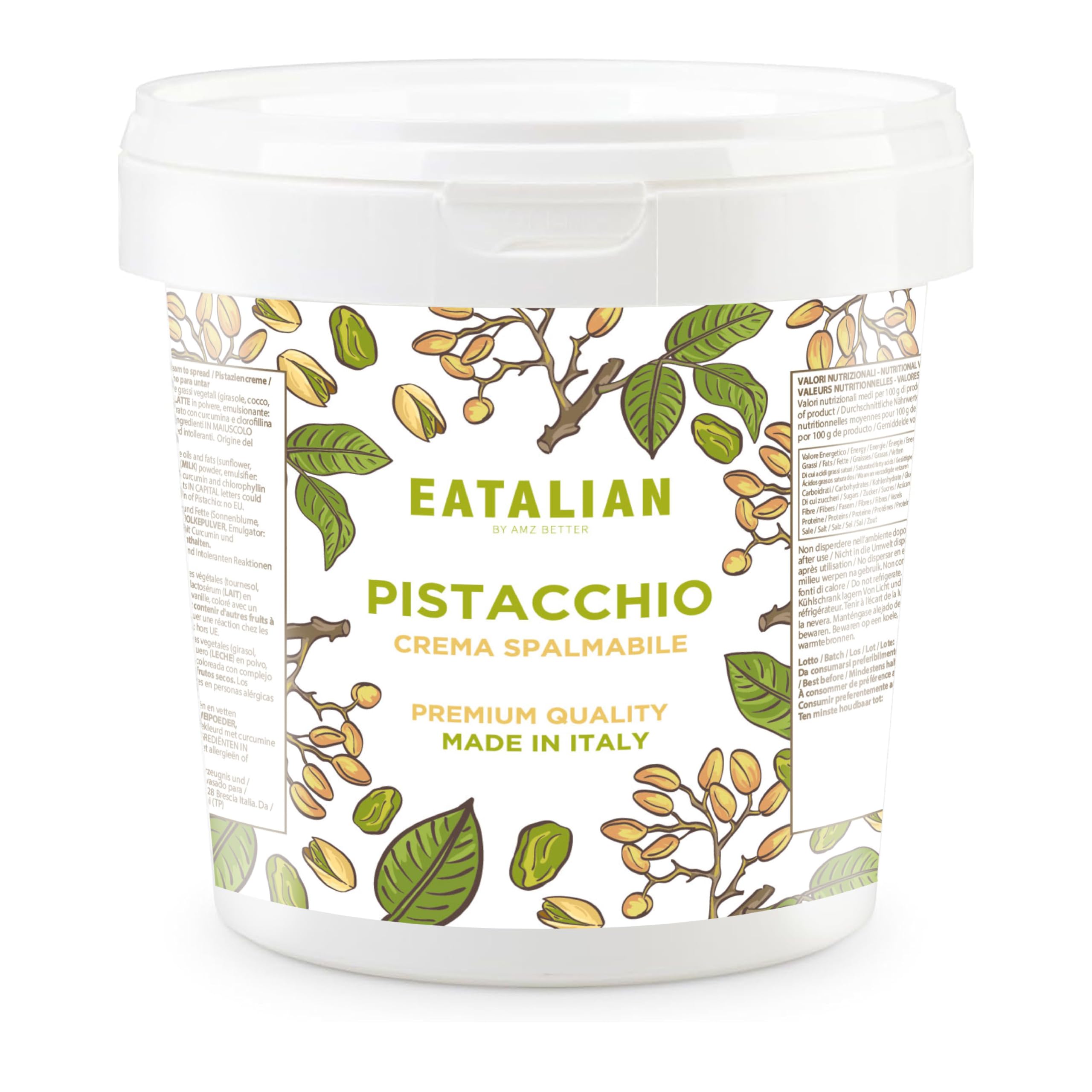 EATALIAN by AMZ BETTER Pistaziencreme, Köstliche streichfähige Creme mit Süßem und Einzigartigem Geschmack, Ideal auf Brot, Perfekt mit Eis, Hervorragend für Dubai Chocolate, 1000 gr Made in Italy