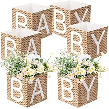 6 Pcs Burlap Print Baby Shower Party Decorations Baby Flower Boxes Centerpiece Rustic Paper Table Display with Letters for Gender Reveal Party Gender Neutral Shower Centerpiece Decor