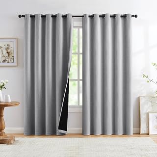 Total Blackout Natural Linen Bedroom Curtains Panels Casual Farmhouse Burlap Texture 100 Room Darkening Window Treatment Set Energy Efficient Draperies for Living Room 60"x72"x2, Grey