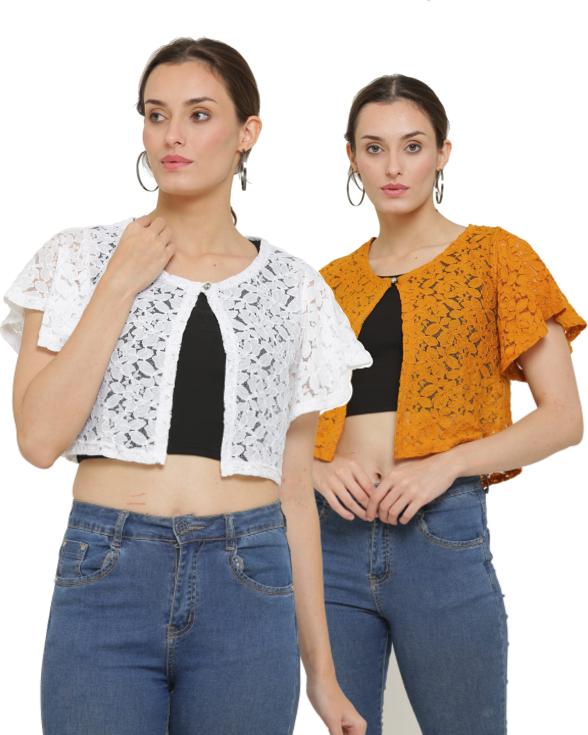 DDASPRATION Women's Shrug Polycotton Casual Self Design Half Sleeve No Closure Waist Length Shrug