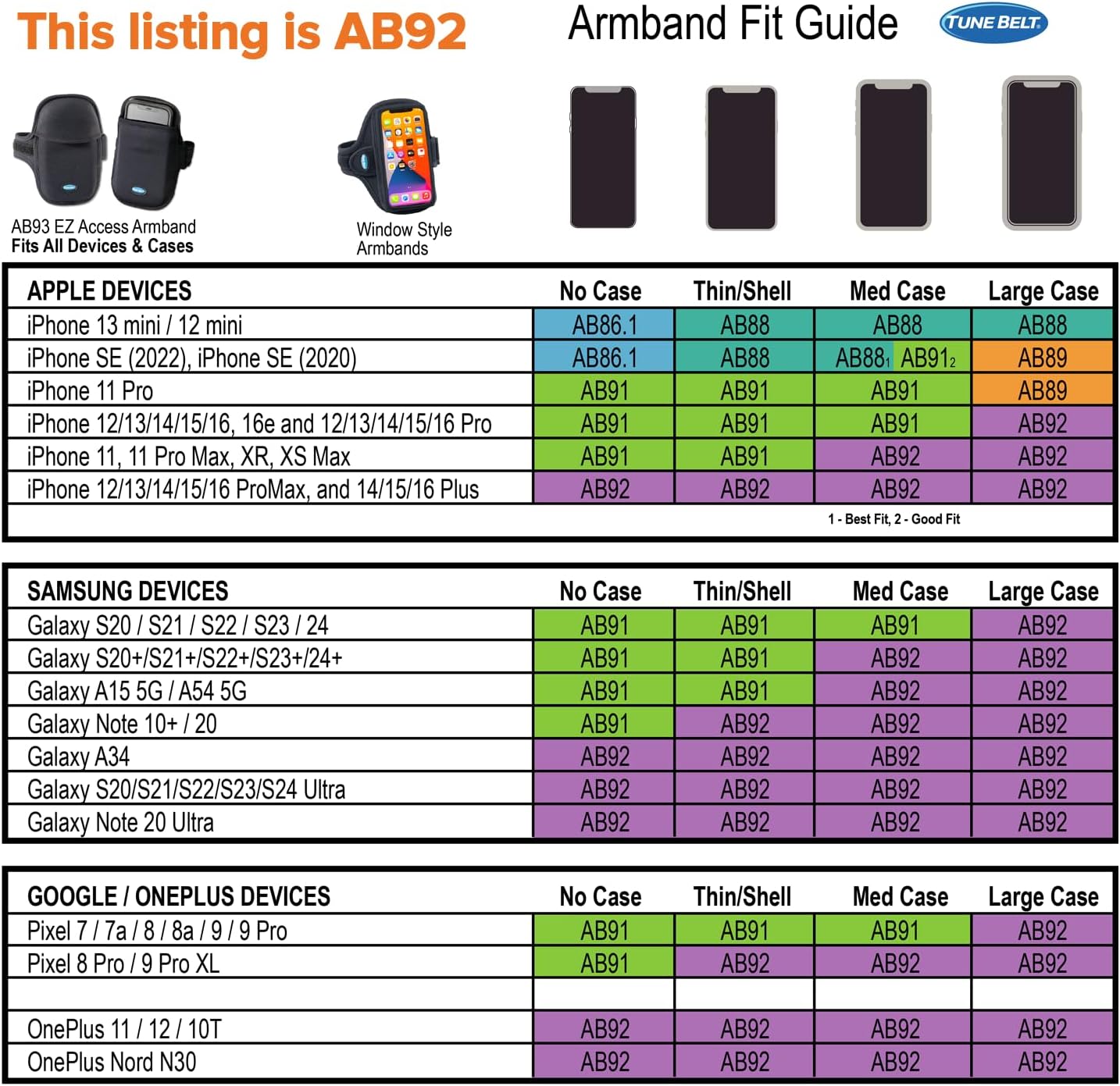 Tune Belt AB92 Cell Phone Armband for Running - Fits iPhone 16/15/14/13 Pro Max, Plus, Samsung Galaxy Ultra/Plus/Note and Large Phones with Protective Cases, Sweat-Resistant Exercise Holder (Black) - Image 4