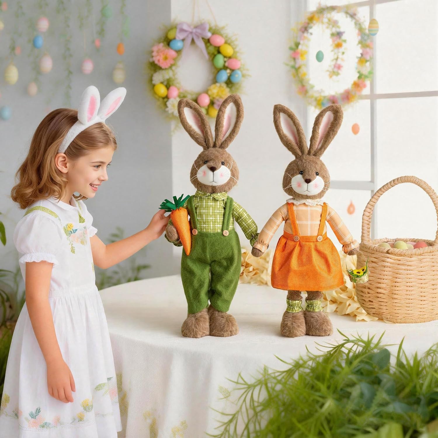 5 Pack Easter Refrigerator Handle Covers & 2 Pack Easter Bunny Decorations for Home, Easter Standing Bunny Indoor Decor, Spring Rabbit Home Party Favor Supplies