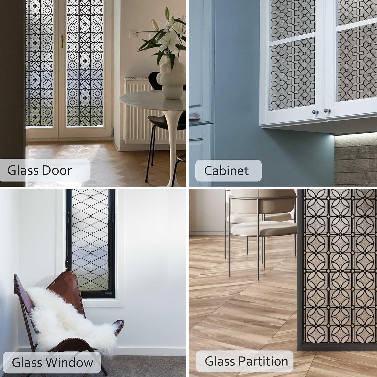 Original Hand-Drawn Window Privacy Film Leaded Glass for Glass Window and Cabinet, 16.93"x84.65", Beaded Trellis