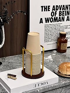 Wood Bathroom Cup Holder 8oz, Stylish Walnut Disposable Cup Dispenser, Plastic Mouthwash Cup Storage Organizer for Cups (Under 3.35in Diameter) -Perfect for Office, Kitchen, Gym, School or Cafes