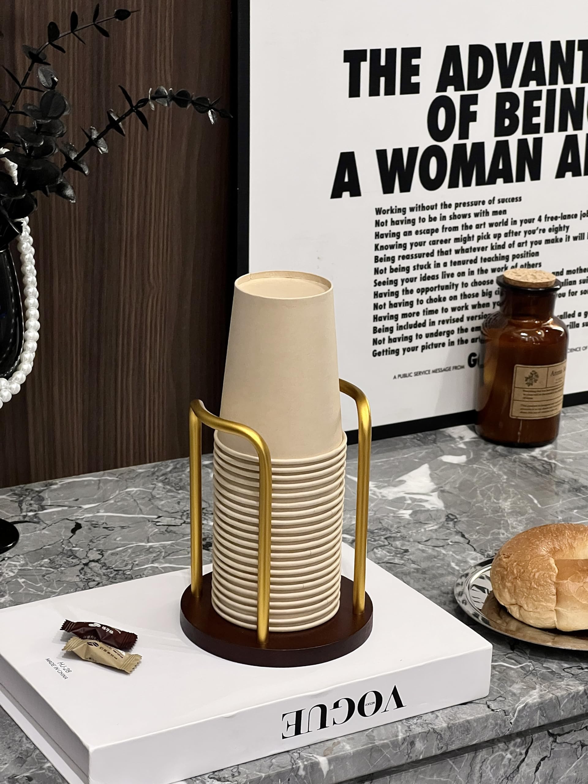 Wood Bathroom Cup Holder (Under 3.35in Diameter),Disposable Cup Dispenser