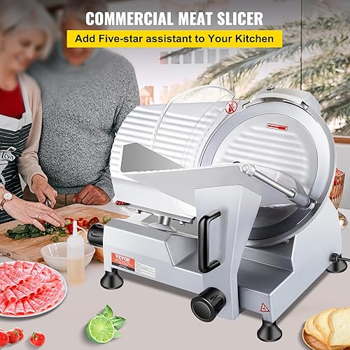Miniatura 2 de VEVOR Rebanador de carne comercial, cortador eléctrico de alimentos delicatessen de 240 W, hoja de acero al carbono de 10 pulgadas, rebanadora