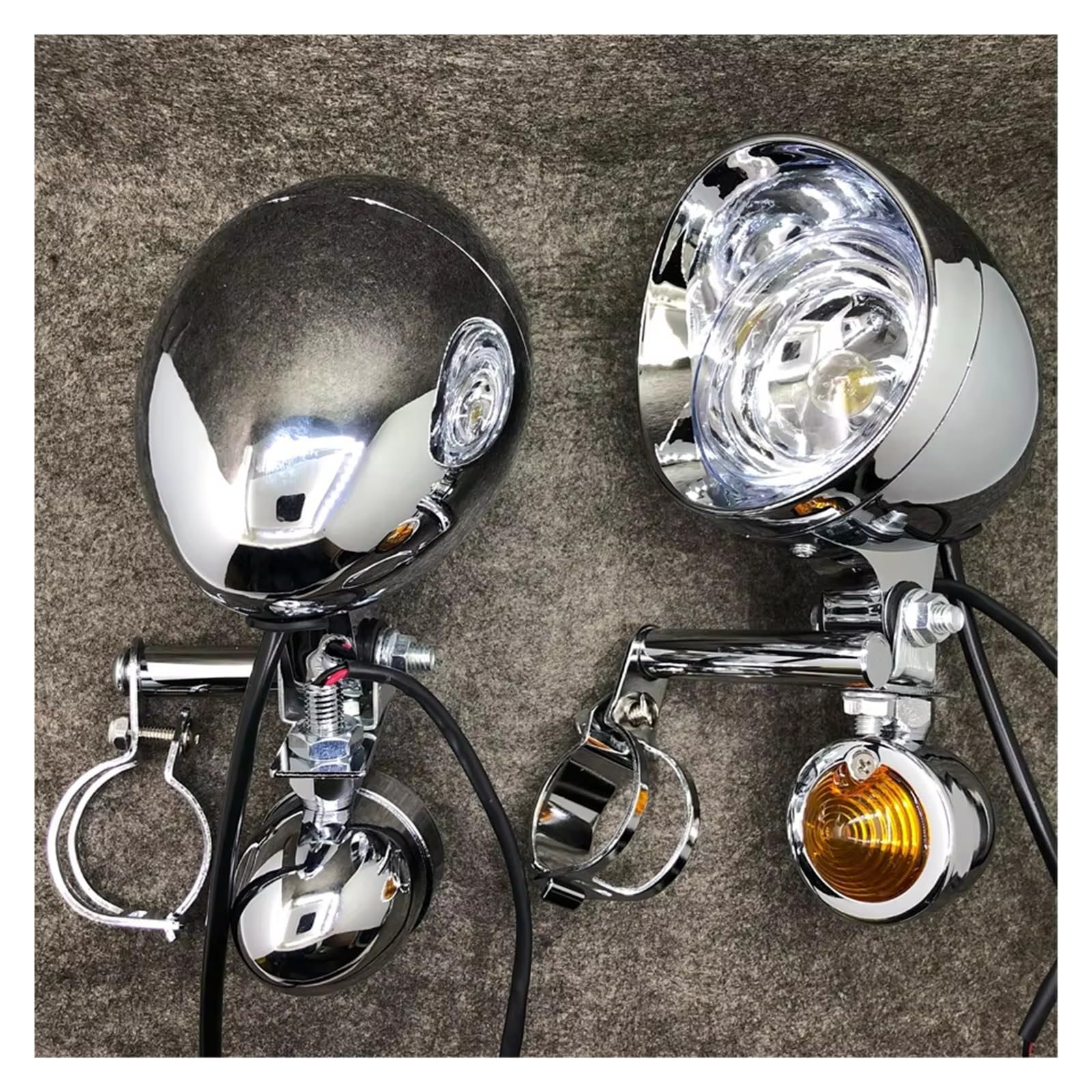 Phare Avant Moto Phare Additionnel Chromé Universel Moto pour Triumph pour Cafe pour Racer 1 Jeu avec Clignotants Feu Position Auxiliaire LED Phares Avant