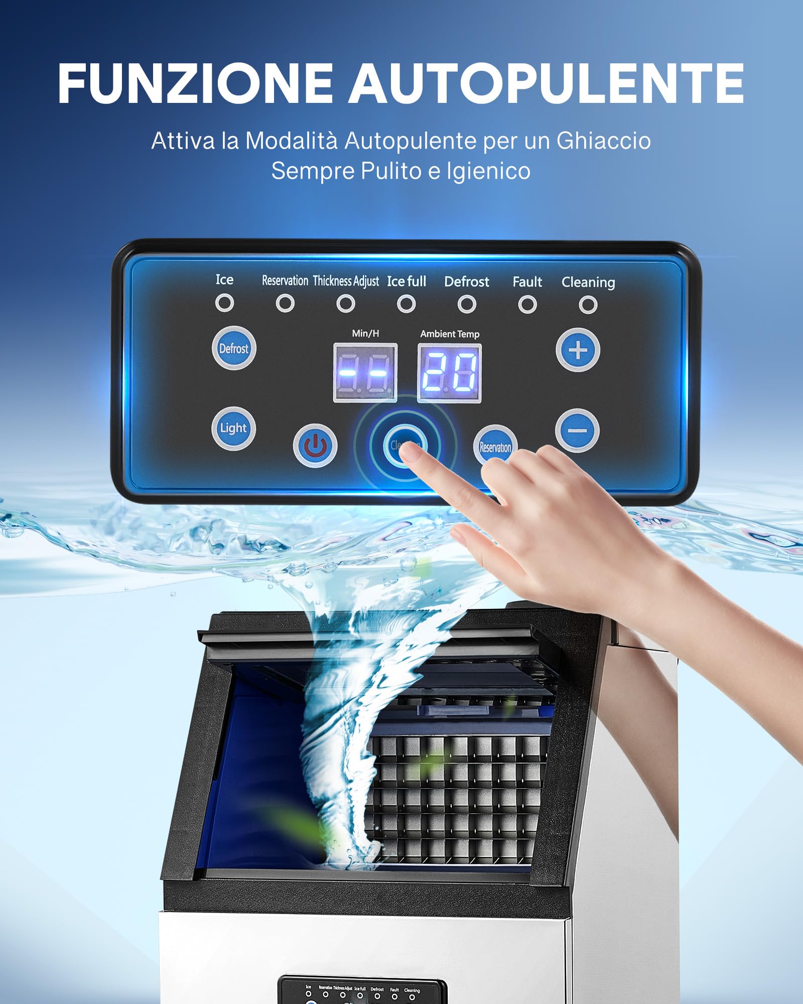CREWORKS Macchina Ghiaccio Professionale 73kg/24h in Acciaio Inox | Stoccaggio 10kg 45 Cubetti/Ciclo Schermo LCD Autopulente Fabbricatore Ghiaccio Commerciale per Casa Ufficio Ristorante Bar