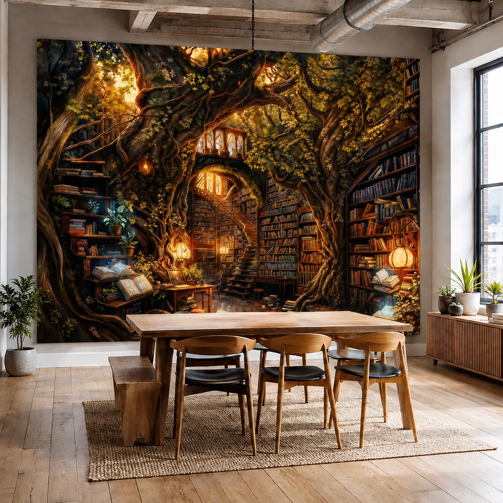 Simpkeely Fantasy Forest Library Wall Tapestry for Bedroom, Nature Decor