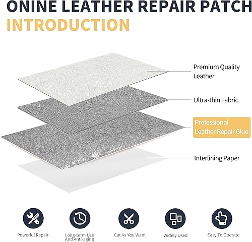 Miniatura 120 de ONine - Cinta de reparación de piel, parche para reparación de piel autoadhesivo de 12 x 48 pulgadas, impermeable, resistente al desgaste, para Negro