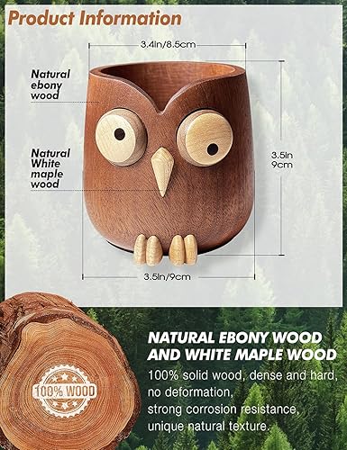 Miniatura 6 de Soporte para bolígrafo de búho de ébano, tubo de almacenamiento de brochas de maquillaje, ojos magnéticos de rotación de 360, adecuado para oficina,