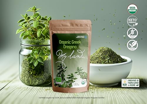 Vista 7 de My Land Orégano griego orgánico – Hojas secas y finamente cortadas (50 g / 1.76 oz) Desde Mount Olympus, Grecia, hojas de té de hierbas y hierbas