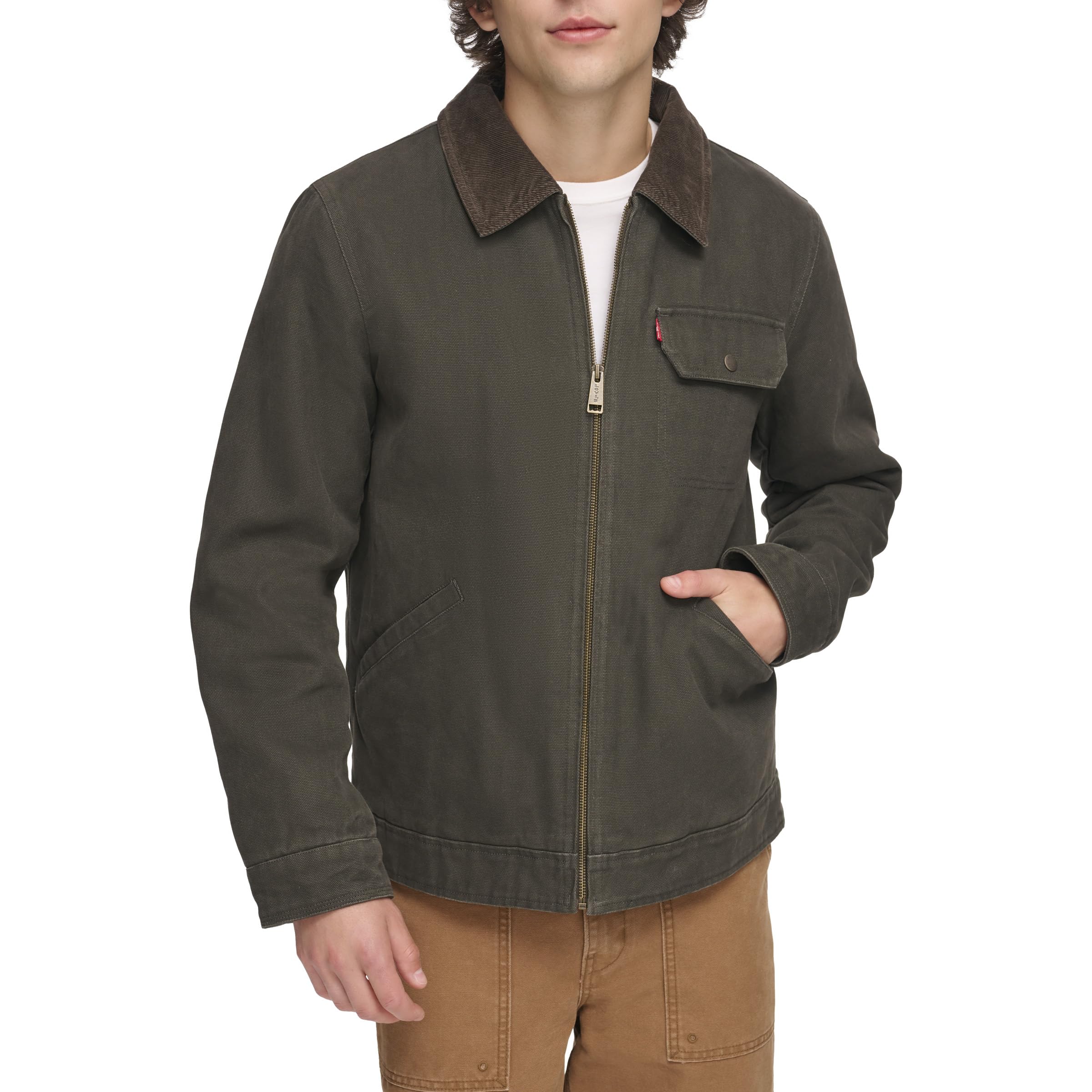 Levi's Men's Cotton Field Jacket with Corduroy Collar, Olive