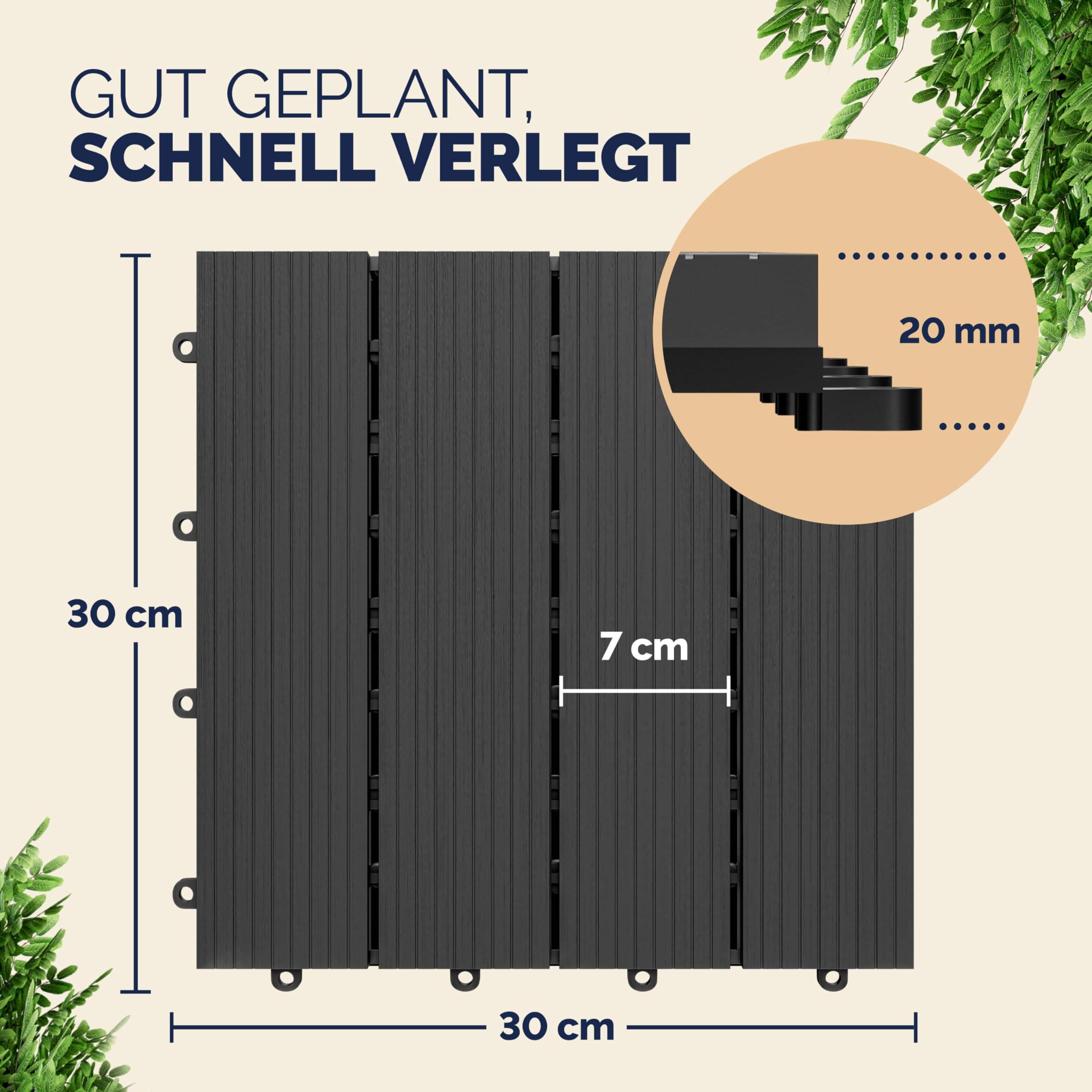 Casaria® WPC Fliesen 30x30 cm 11er Set 1m² Stecksystem Drainage Zuschneidbar Terrasse Balkon Garten klick Klassik Anthrazit