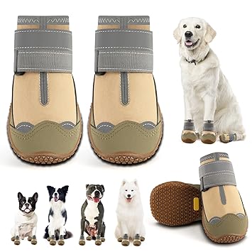 Jzxoiva Dog Boots Paw Protector, Anti-Slip Breathable Dog Shoes for Small Medium Large Dogs, Puppy Booties with Reflective Straps 4Pcs