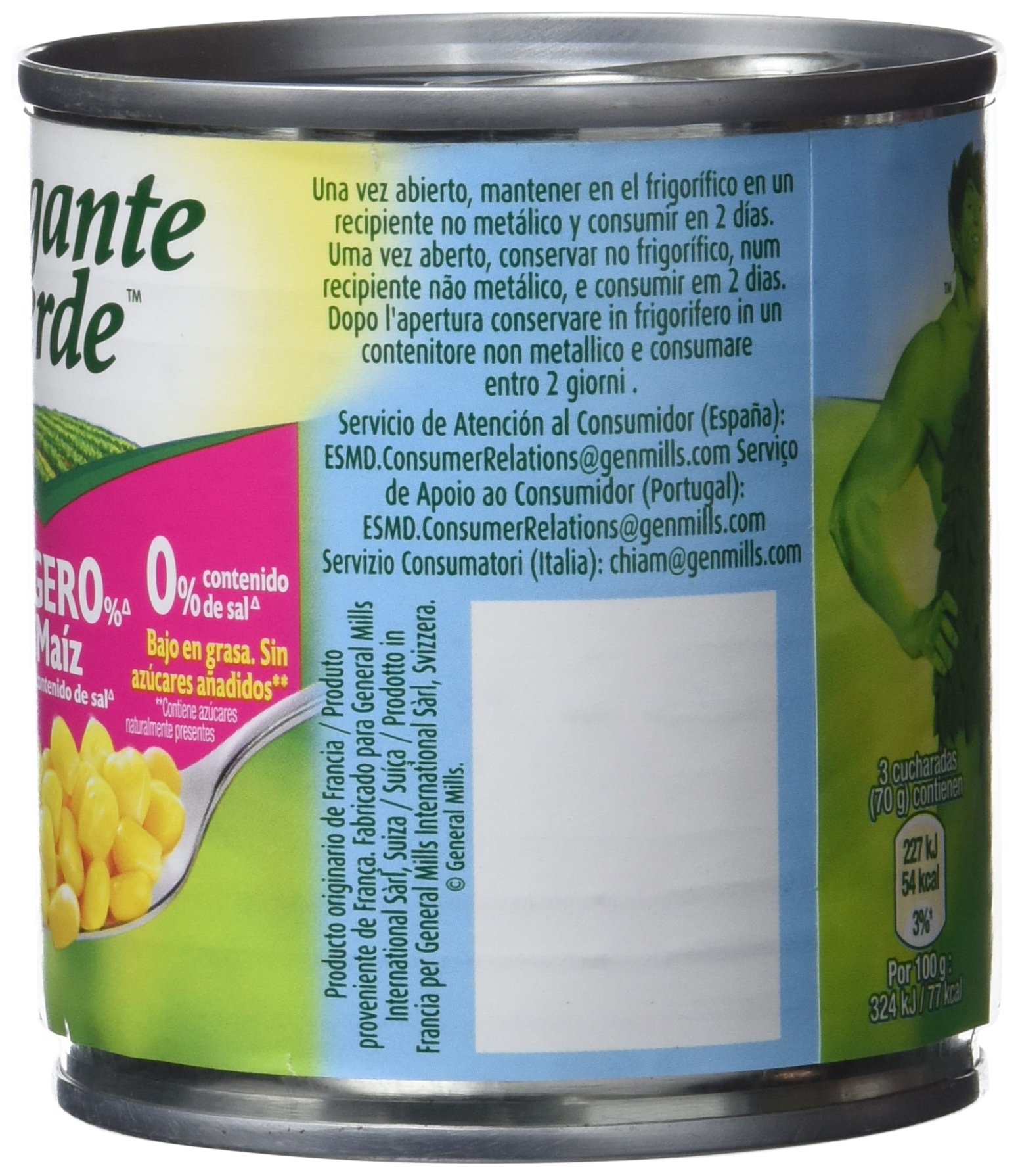 Gigante verde bipack lata de maíz dulce ligero% (0% sal) 2x160g